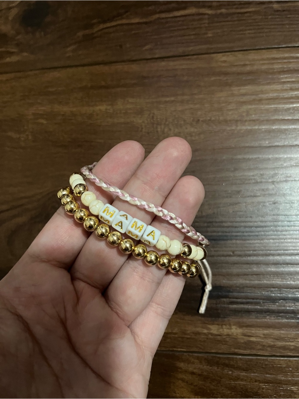 Mama Beaded Bracelet Stack - Pink, Cream & Gold